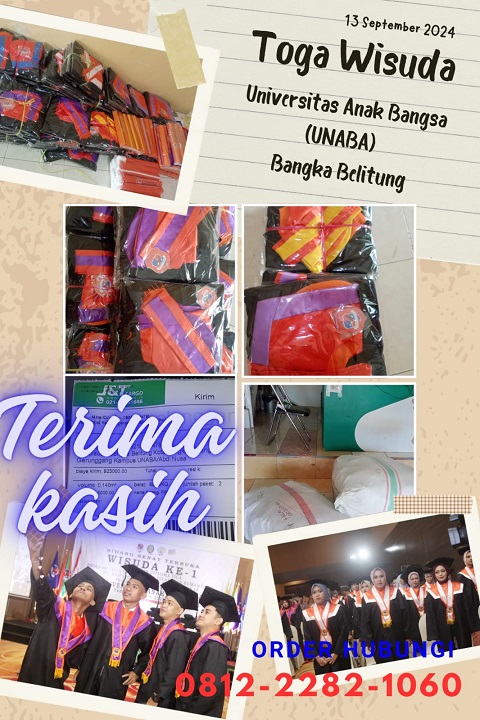 Jual toga wisuda custom dengan pilihan warna lengkap, cocok untuk kebutuhan sekolah, kampus, dan instansi pendidikan.